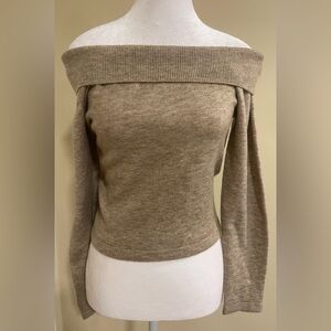 Lelis beige off the shoulder folded over neck knit top​​​​​​​